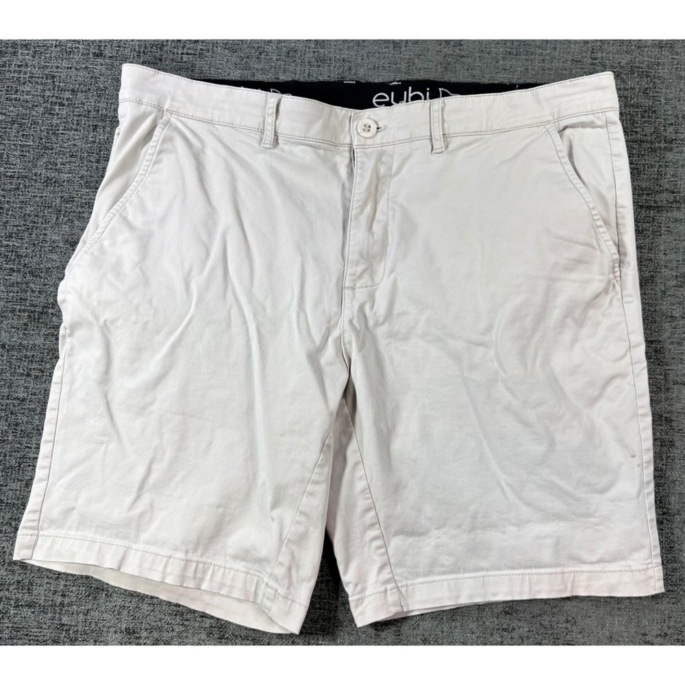 Eubi Chino Shorts Mens XL Off-White Cream Stretch Cotton Casual Flat Front